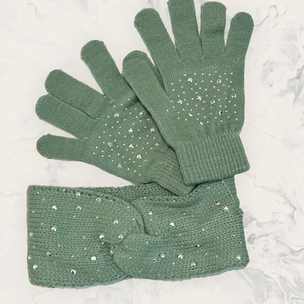 NWT Nordstrom BP. Two Piece Green Embellished Globes and Head Band  and Multicol